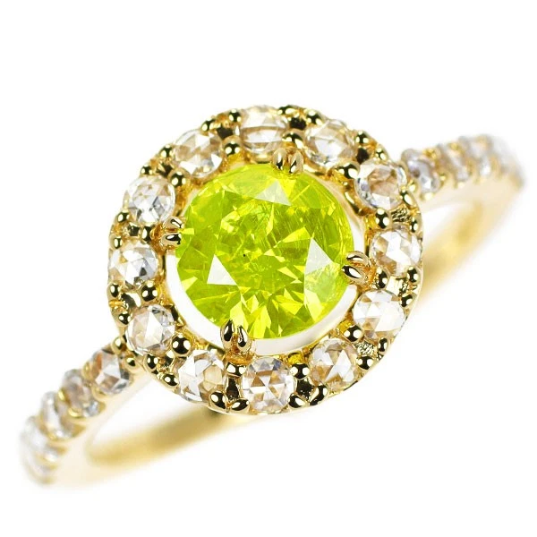 Anillo de diamantes talla rosa diamante verde manzana K18YG 0,854ct FVYG I3 D0,36ct - Auténtico f Foto 1 de 4