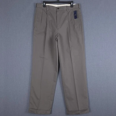 Brooks Brothers Elliot Advantage Chino Mens 34x30 Taupe Pleated Cuffed Pants - Image 1 of 4
