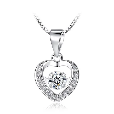 Collana Cuore in Argento con Cristallo Brillante – Ciondolo Elegante Zirconi, Id - Immagine 1 di 4
