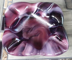 Vintage Imperial Amethyst Slag Art Glass Chunky Square Ashtray Bowl 6" - Picture 1 of 7