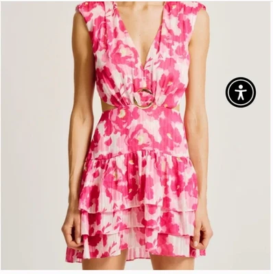 Vestido Floral Rosa Torn by Ronny Kobo Corte Lateral en Niveles - Talla Pequeña Foto 1 de 4