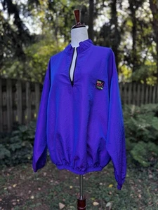 Vintage Surf Style Iridescent Windbreaker Jacket Purple Half-Zip Nylon 80s XL - Picture 1 of 10