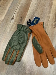 Polo Ralph Lauren Men's Gloves Sportsman Utility Quilt Suede Insulated Green Tan - Picture 1 of 8