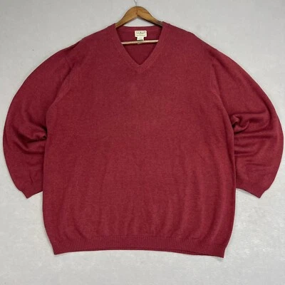 VTG LL Bean Sweater Men's 2XLT Tight Knit Cotton V-Neck Long Sleeve Red 90s - Image 1 of 4