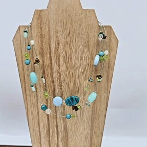 Lia Sophia ISLANDER Necklace 16-19" Turquoise Tiger's Eye Wood Glass & Resin - Picture 1 of 10