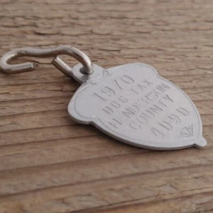 Vintage 1970 Acorn Shape DOG Tag Tax License Henderson County Silver Tone 70’s - Picture 1 of 5