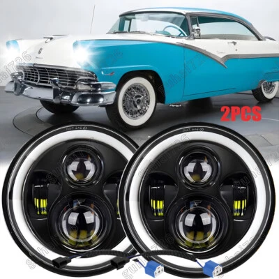 For Ford Fairlane 1955 1956 1957 2PC 130W 7inch Round LED Headlights HI/LO Bulbs - Image 1 of 4