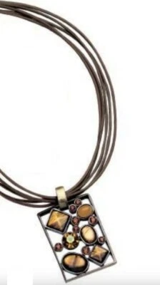Park Lane CHOCOLAT Necklace Cat's Eye CZs Orange Brown  MultiStrand Cords Bronz  — 第 1/2 张图片