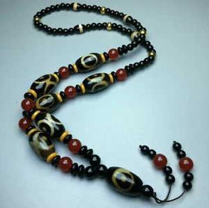 Tibetan natural agate Three Eyes One Line Old Dzi Bead Necklace pendant - Picture 1 of 7