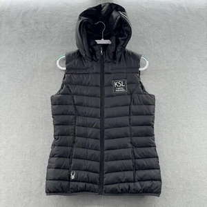 spyder womens size m full zip hooded puffer vest black - Picture 1 of 10