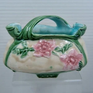 Circa 1900 Majolica Basket w/ Roses European Art Nouveau - Picture 1 of 8