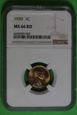 1939 Red Lincoln Wheat Cent NGC MS66RD #B36463 - Image 1 of 2