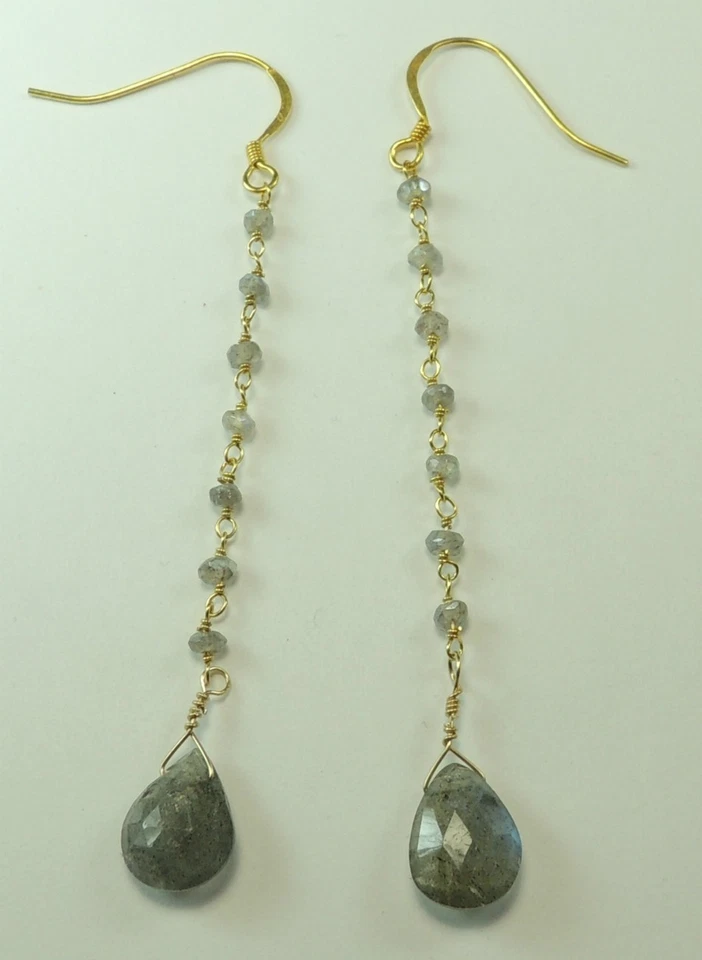 Earrings Labradorite Long Statement Sterling Silver Vermeil Wedding Bridesmaid - Image 1 of 1
