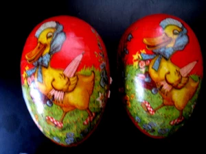 Vntg Paper Mache Easter Egg Large Candy Container Red w/Duck 5.5" GermanyREDUCED - Picture 1 of 6