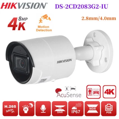 Hikvision 8MP 4K DS-2CD2083G2-IU AcuSense POE IR 40m Bullet IP Camera In Mic - Image 1 of 4