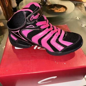 Dance Sneakers Capezio Pink High Tops Bright lines w/laces 9.5 Women - Picture 1 of 5