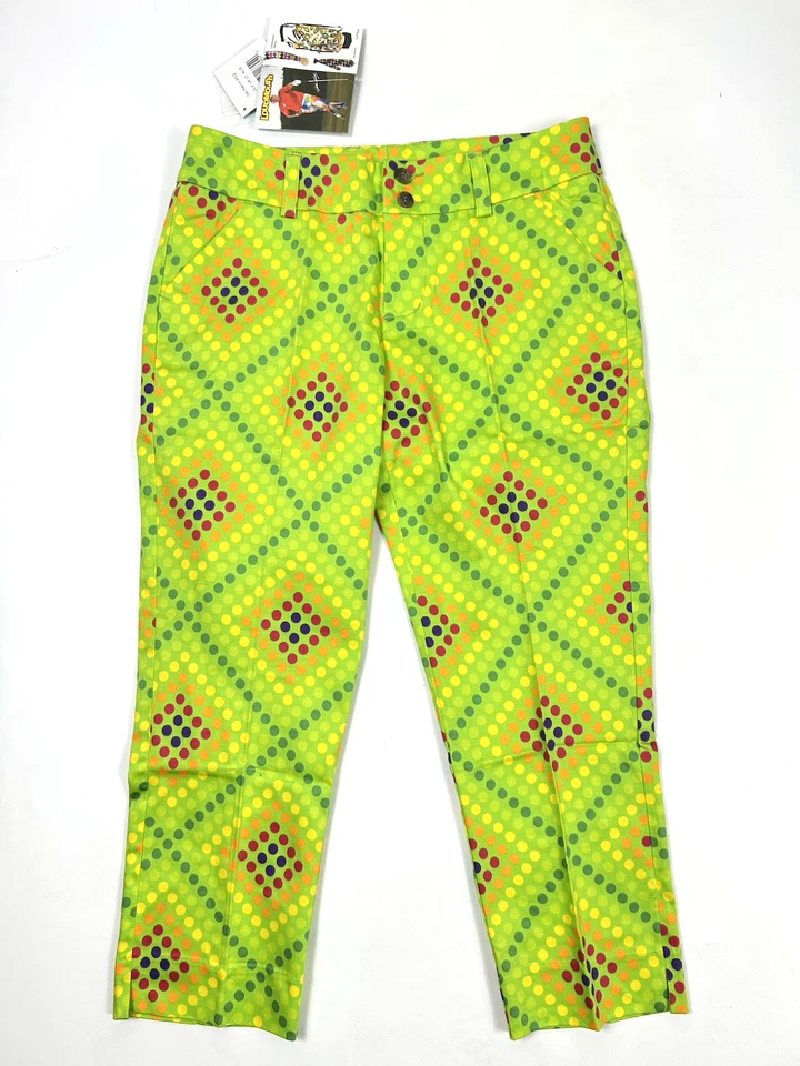 Calça cropped Loudmouth Golf feminina 4 pontos matriz verde multicolorida elástica NOVA - Imagem 1 de 4