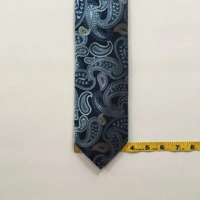 Gravata Barneys New York azul paisley dourada 100% seda feita à mão na Itália gravata pa0797 - Imagem 1 de 4