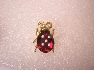 Rhinestone Eyed Red Ladybug Vintage Tie Tack Lapel Pin flying insect x73 - Image 1 of 4