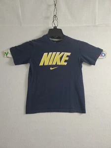 Nike Shirt Youth Medium Blue Yellow Center Text And Graphic Logo - Picture 1 of 8