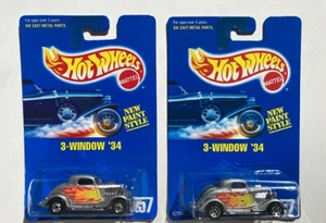 Hot Wheels Blue Card #257 3-Window '34 Pair – Wheel Variation Pair BW & 7-spokes - Picture 1 of 3