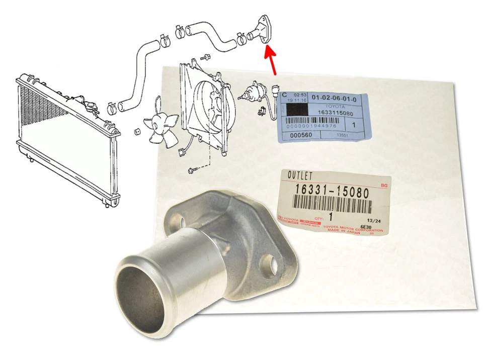 Выпускная труба для воды 16331-15080 оригинальная для Toyota Carina E Celica 1,8 Corolla 1,6 - Изображение 1 из 1