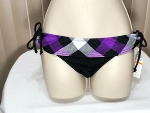 Hobie Bikini Bottom S Hipster Swim Brief Cinch Side Tie Black Purple Juniors - Picture 1 of 4