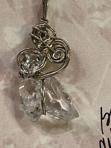 Clear Natural Herkimer Diamond Gemstone Pendant Silver Plate Wire Wrapped AA - Picture 1 of 7