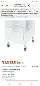 Hobart MLEG-AJC12 Adjustable 12 3/8" - 17 3/8" Legs with Casters for Hobart... - Picture 1 of 6
