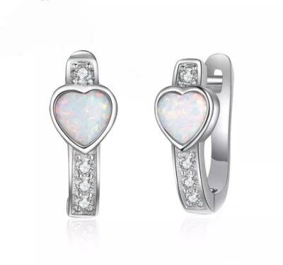 NEU schicke  versilberte Herzchen Ohrringe weißer Feuer-Opal - Bild 1 von 4