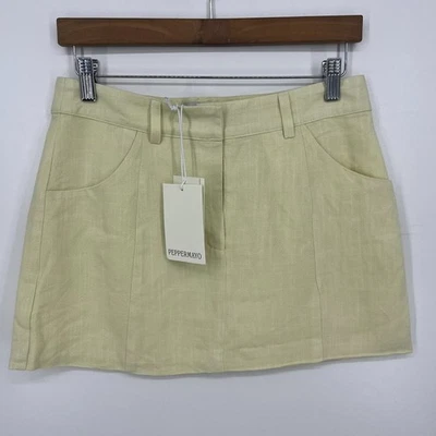 Minifalda de lino Peppermayo para mujer talla 4 amarillo mantequilla Marissa nueva con etiquetas Foto 1 de 4