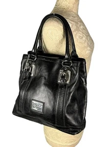 Pelle Studio Black Leather Purse Bag Tote Double Strap Handles Buckles Wilson - Picture 1 of 12