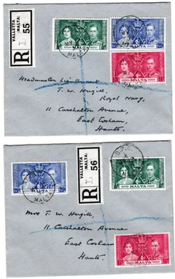 NS30 TWO MALTA REGISTERED 1937 CORONATION FIRST DAY COVERS POSTED TO ENGLAND - Image 1 of 2