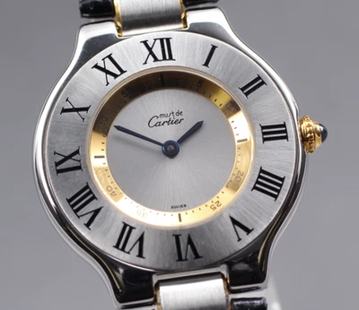 [Exc+5] Cartier Must de Cartier 21 1330 preto 31mm relógio de quartzo unissex JAPÃO - Imagem 1 de 4