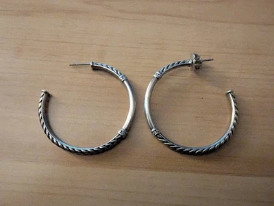David Yurman Sterling Silver Classic Cable Metro Diamond Hoop Earrings - Image 1 of 4