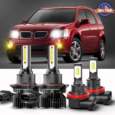 For Pontiac Torrent 2006-2009 LED Headlight Hi Lo+yellow Fog Light Bulb Combo 4X Foto 1 de 4