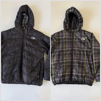 The North Face Jacket Boys 10/12 Black Plaid Insulated Reversible Full Zip Md. - Image 1 of 4