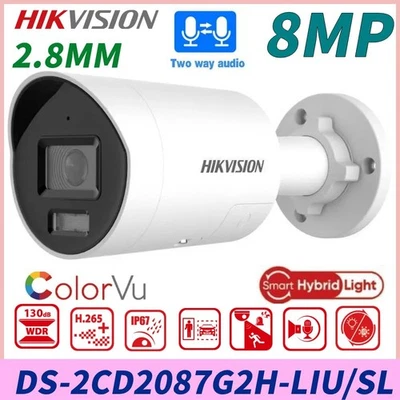 Hikvision 4K 8MP ColorVu 2-Way Audio Alarm POE AI IP Camera DS-2CD2087G2H-LIU/SL - Image 1 of 4