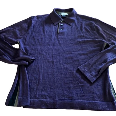 Suéter Pullover Chereskin Para Hombres Grande Púrpura Lana Merino Botón Tapeta Foto 1 de 4