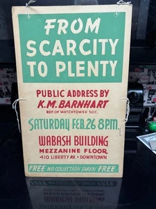 WATCHTOWER SANDWICH PLACARD FROM SCARCITY TO PLENTY - Picture 1 of 2