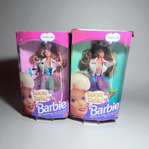 1991 Teen Talk Barbie Lot Of 2 Blonde Brunette Twins Double New Box Damage - Picture 1 of 12
