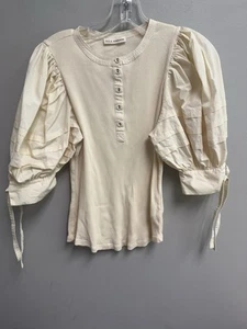 Top Ulla Johnson crema manga abullonada corbata pequeña tejida - Imagen 1 de 4
