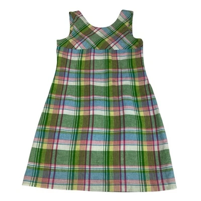 Vestido xadrez de linho infantil vintage Talbots tamanho 18 Y2K sem mangas - Imagem 1 de 4