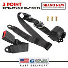 (1) Black 3 Point Retractable Safety Seat Belt Strap Car Vehicle Adjustable Belt