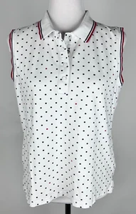 T by TALBOTS Petite Polka Dot Performance Mesh Polo w/Snaps - LP, Navy Red White - Picture 1 of 9