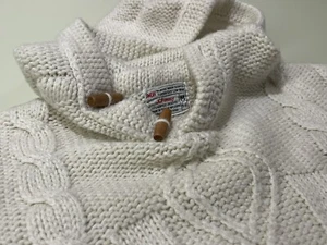 1980s JC PENNEY Boys M 5-6 Ivory Soft Acrylic Pullover Cable Knit Hooded Sweater - Picture 1 of 11