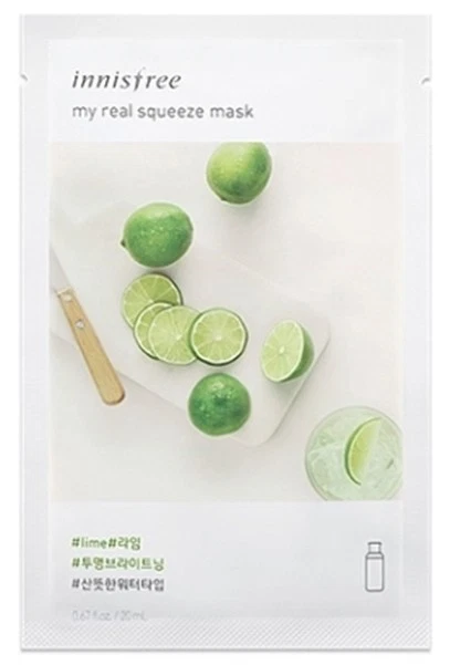 Paquete de mascarilla facial hidratante Innisfree Lime It's Real Squeeze Sheet 20 ml  Foto 1 de 1