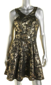 AQUA Womens New $158 Sleeveless Mini A-Line Dress XS X-Small 0 2 Black Gold NWT - Picture 1 of 9