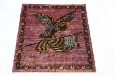 3.5x3.5 FT Birds American flag rug Afghan Hand Knotted Tribal oriental bedroom - Image 1 of 4
