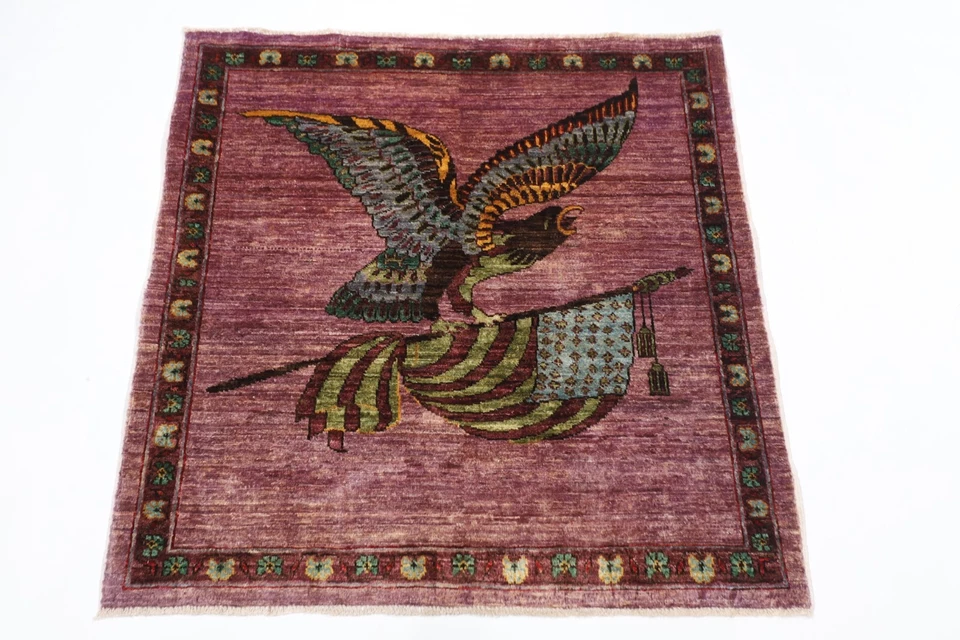 3.5x3.5 FT Birds American flag rug Afghan Hand Knotted Tribal oriental bedroom - Image 1 of 4